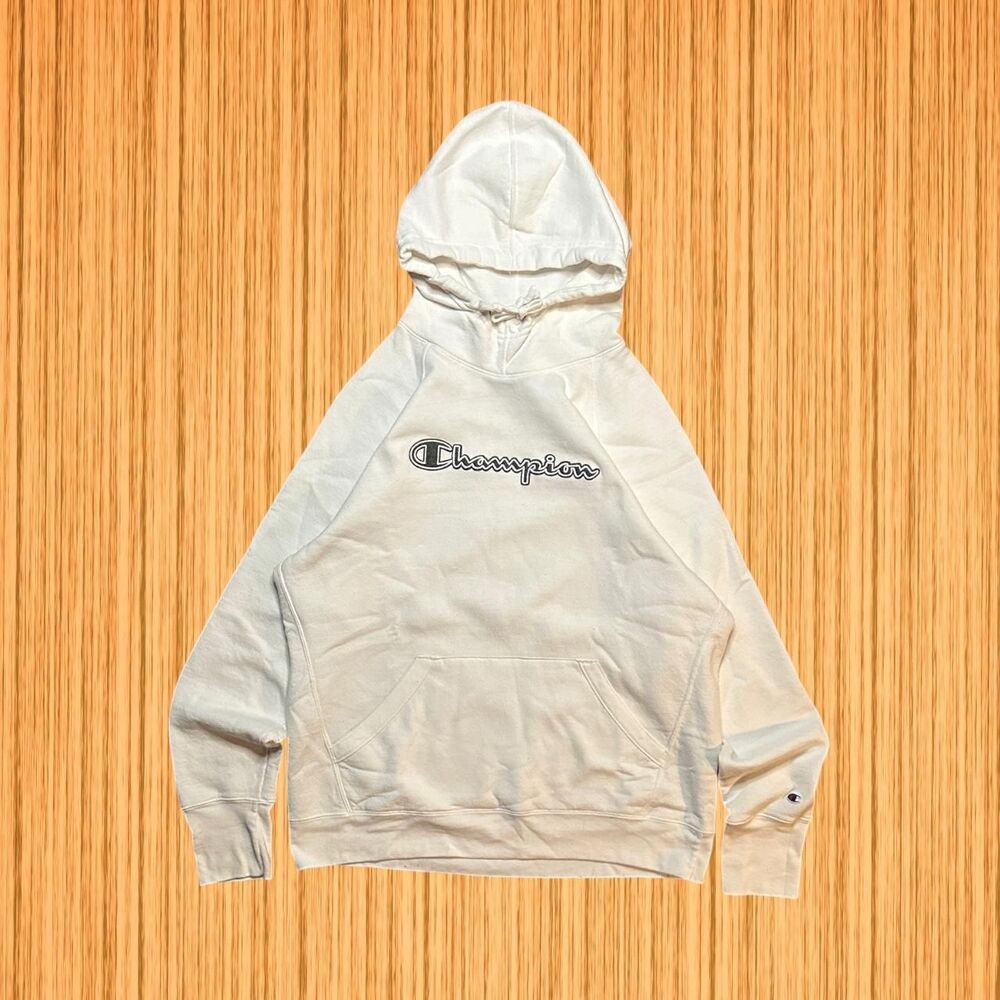 Champion Script Logo Minimal Streetwear White Embroidered Hoodie